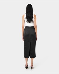 Forcast - Bel Tailored Satin Midi Skirt
