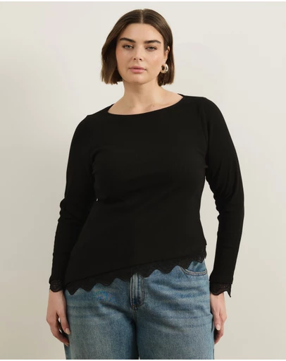 Atmos&Here Curvy - Sienna Long Sleeve Lace Jersey Top