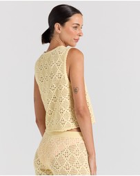Poolside Paradiso - Messina Crochet V Knit Button Up Top - Lemon