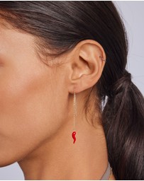 Zoe Olivia - 9K Gold Red Horn Threader Earings