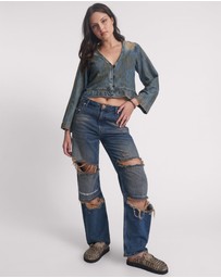 ONE TEASPOON - Denim Frill Backless Crop Top - Lucia Blue