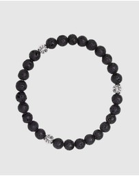 Nialaya Jewellery - 6mm Lava Stone Bracelet with Silver Balls
