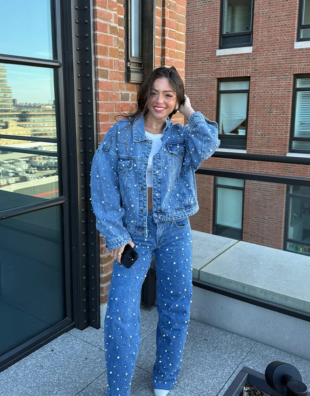 Beginning Boutique - Denim Dazzle Pearl Mid Wash Denim Jacket