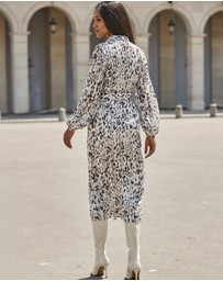 Sosandar - Grey Leopard Print Belted Shirt Dress