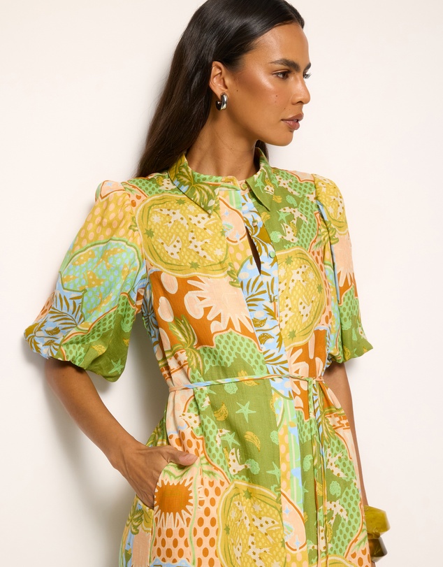AERE - Amalie Linen Puff Sleeve Shirt Dress