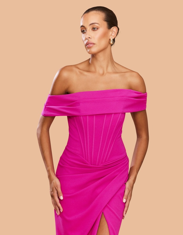 CATHERINE FERRARO - Sapphire Off Shoulder Gown