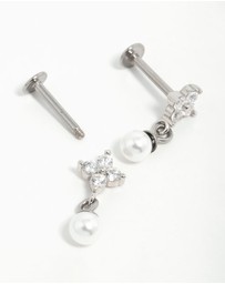 Lovisa - Surgical Steel Pearl Cubic Zirconia Flower Flat Back Earrings