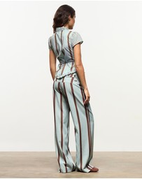 Laagam - Atena Turquoise Striped Wrap Blouse