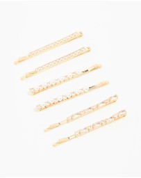 Lovisa - Gold Cubic Zirconia & Pearl Hair Clips 6-Pack