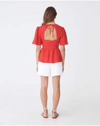 Forcast - Jade Linen Peplum Top