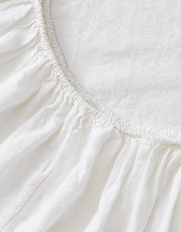 IN BED - 100% Linen Fitted Sheet in White
