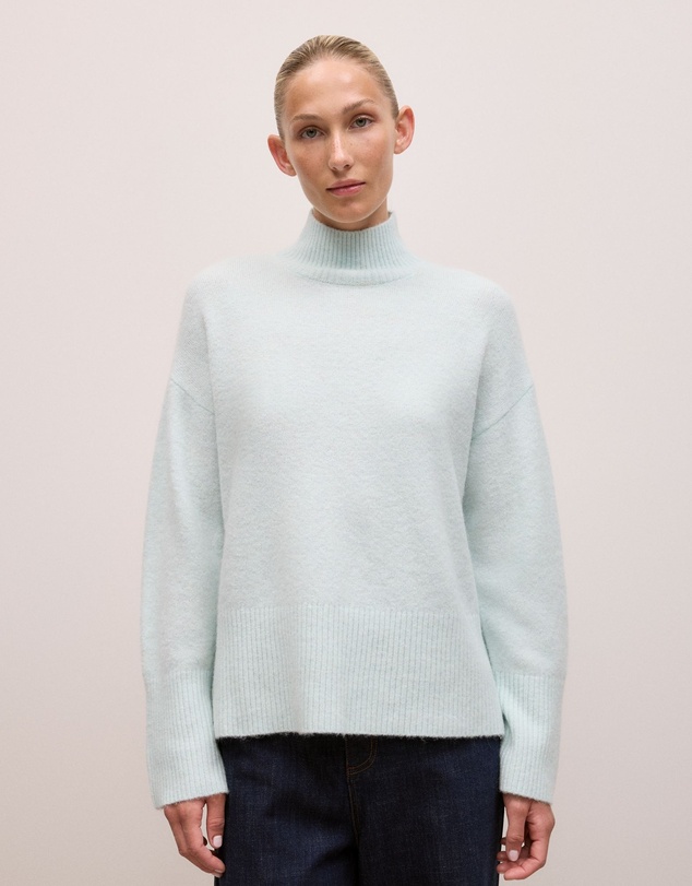 Trenery - Alpaca Merino Blend Relaxed Mock Neck in Faint Blue