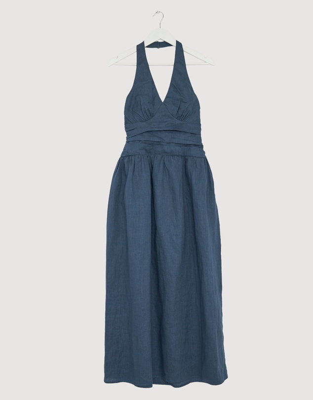Revibe - Repaired AERE Jem Halter Linen Maxi Dress - AU 8