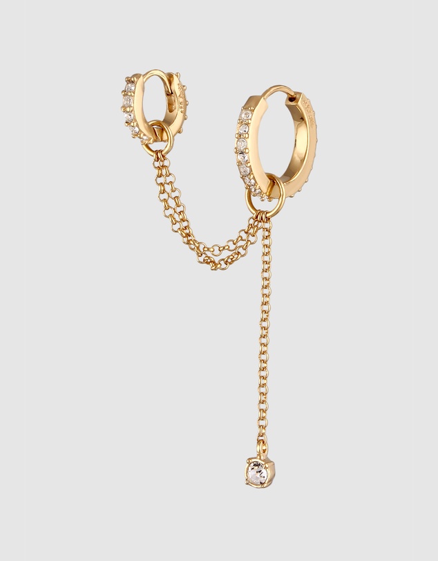 Elli Jewelry - Earrings Earcuff Single with Crystals 925 Sterling Silver Gold-plated