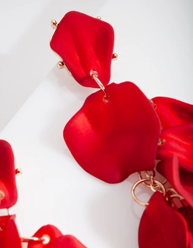 Lovisa - Red Coated Metal Petal Drop Earrings