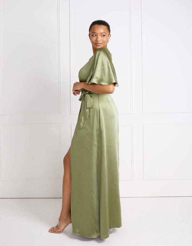Six Stories - Wrap Tie Satin Bridesmaid Dress