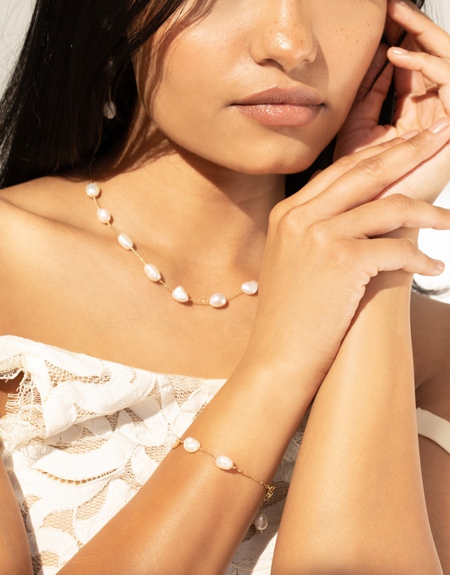 Mestige - Monaco Freshwater Pearl Bracelet - 18K Gold Plated