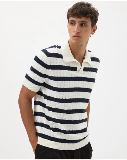 AERE - Stripe Cotton Knit Polo