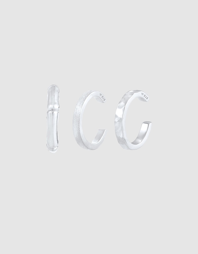 Kuzzoi - ICONIC EXCLUSIVE - Earrings Men's Earcuff 3-Piece Set Geo Organic in 925 Sterling Silver