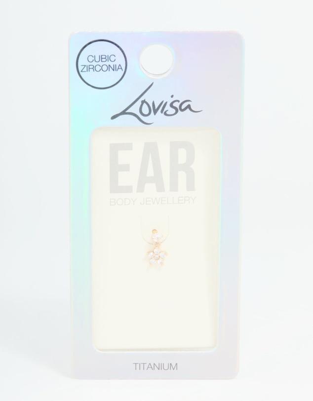 Lovisa - Gold Plated Titanium Cubic Zirconia Petal Flower Flat Back Stud