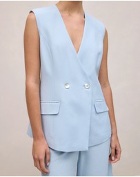 Trenery - Tailored Double Breasted Vest in Blue Marble