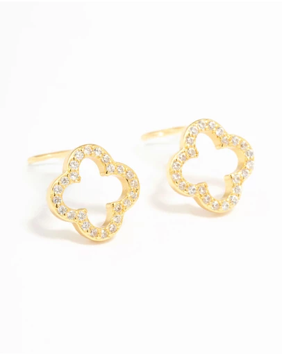 Lovisa - Gold Plated Sterling Silver Cubic Zirconia Flower Stud Earrings