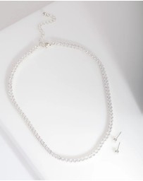 Lovisa - Silver Cubic Zirconia Earrings & Tennis Necklace Set