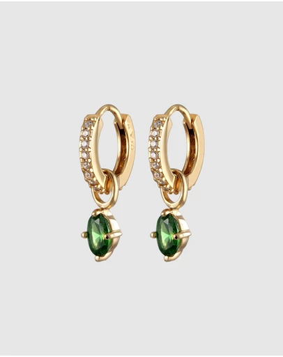 Elli Jewelry - Green Zirconia Drop Hoop Earrings in Gold-Plated 925 Silver