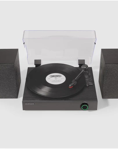 Crosley - Crosley Zane 3-Speed Bluetooth Vinyl Record Player Turntable, with Matching Stereo Speakers - Black