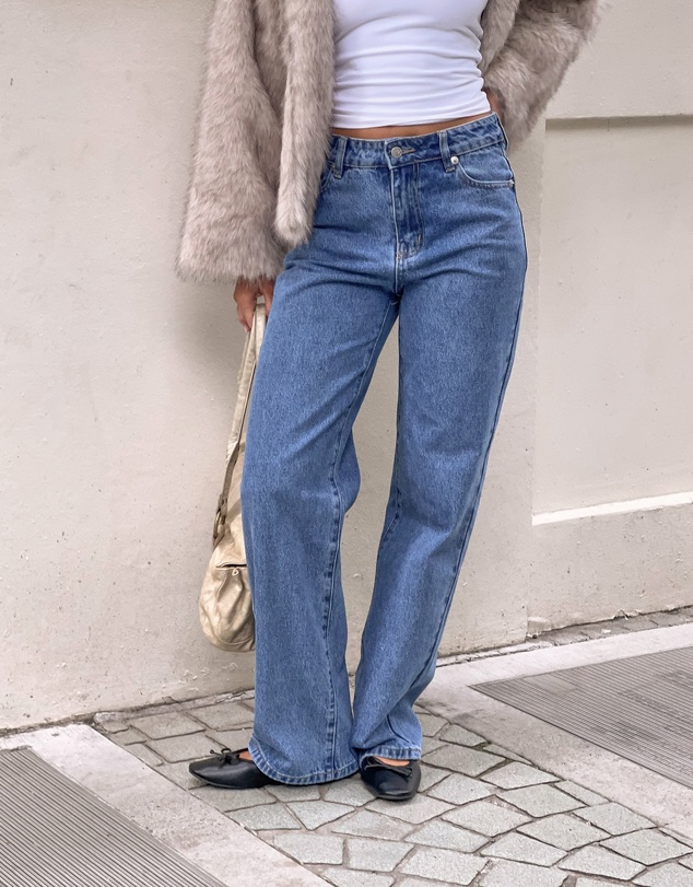 Beginning Boutique - Fran Eyelet Mid Wash Pocket Jeans