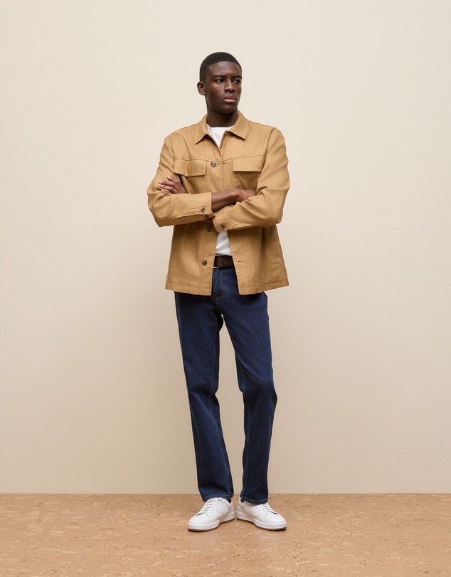 Trenery - Linen Cotton Herringbone Chore Jacket in Rich Tan