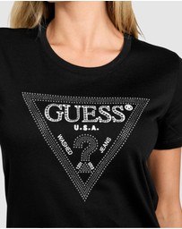 GUESS - Short Sleeve Crewneck Krystal Triangle T-Shirt