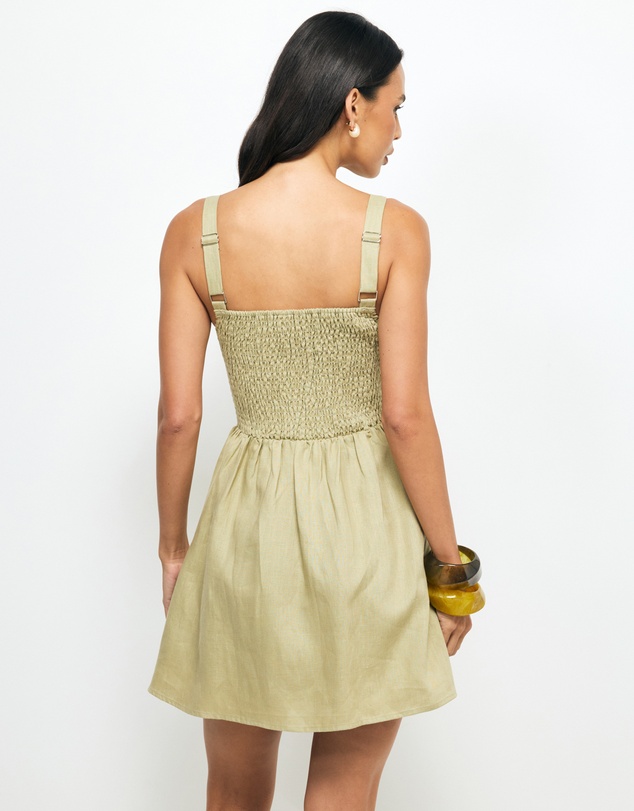 AERE - Mia Shirred Linen Mini Dress