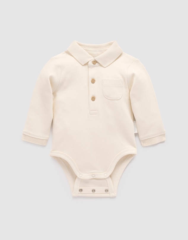 Purebaby - Thick Polo Shirt Bodysuit -Kids-Babies