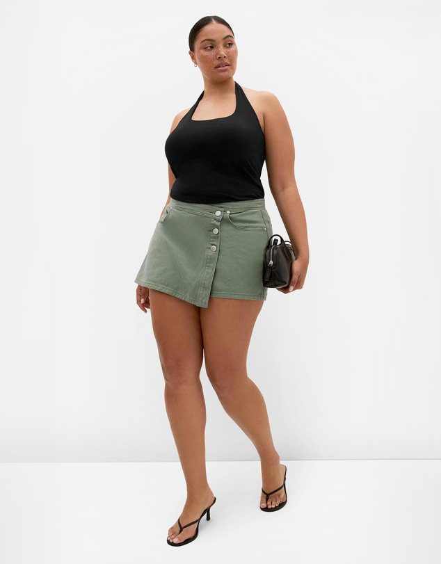 City Chic - Plus size Kaia Cotton Denim Skort - khaki