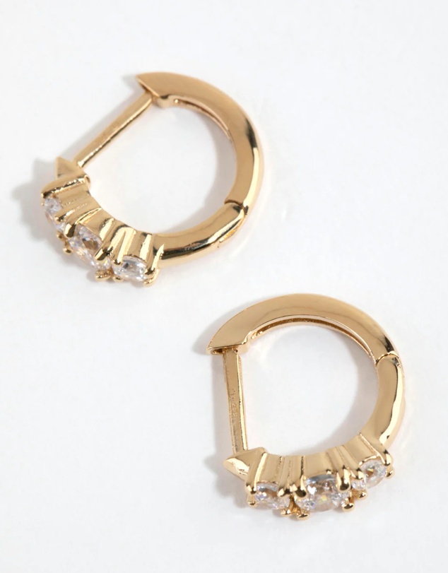Lovisa - Gold Plated Sterling Silver Round Cubic Zirconia Huggie Earrings