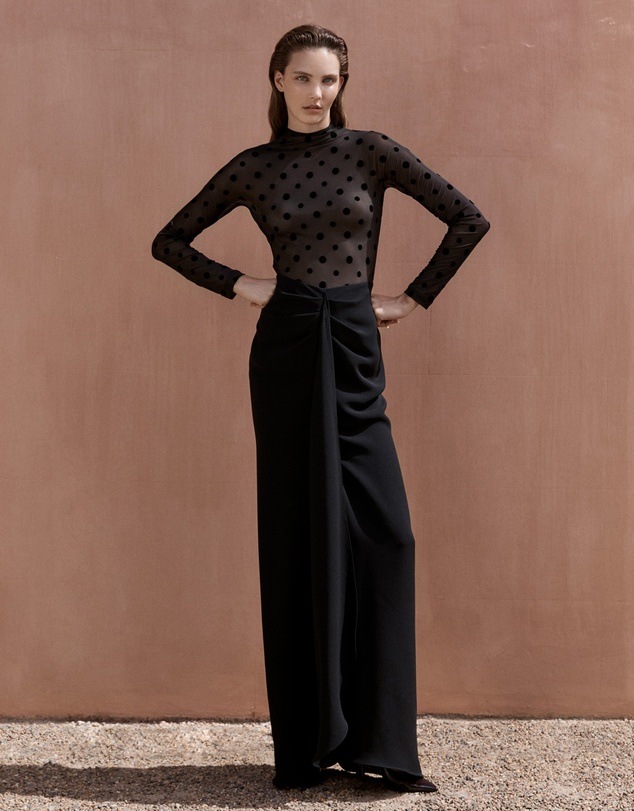 Carla Zampatti - Black Mesh Spot Contrast Gown