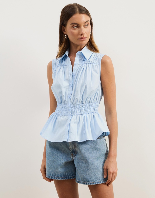 Atmos&Here - Casey Sleeveless Cotton Shirring Shirt