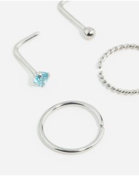 Lovisa - Surgical Steel Twisted Nose Rings & Cubic Zirconia Nose Stud 4-Pack
