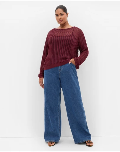 City Chic - Plus size Crochet Slouch Top - berry