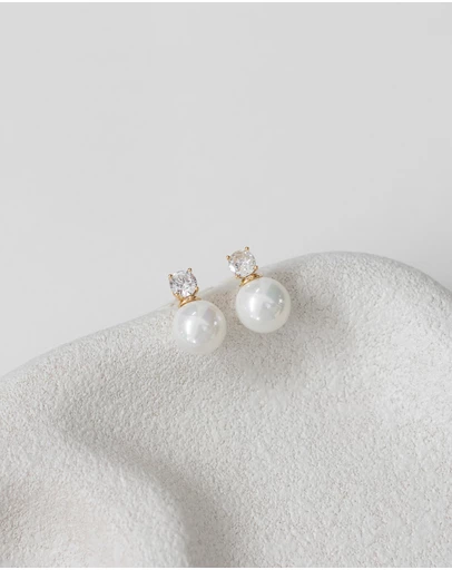 The White Collection - Annabelle - Classic Gold Pearl Bridal Earrings