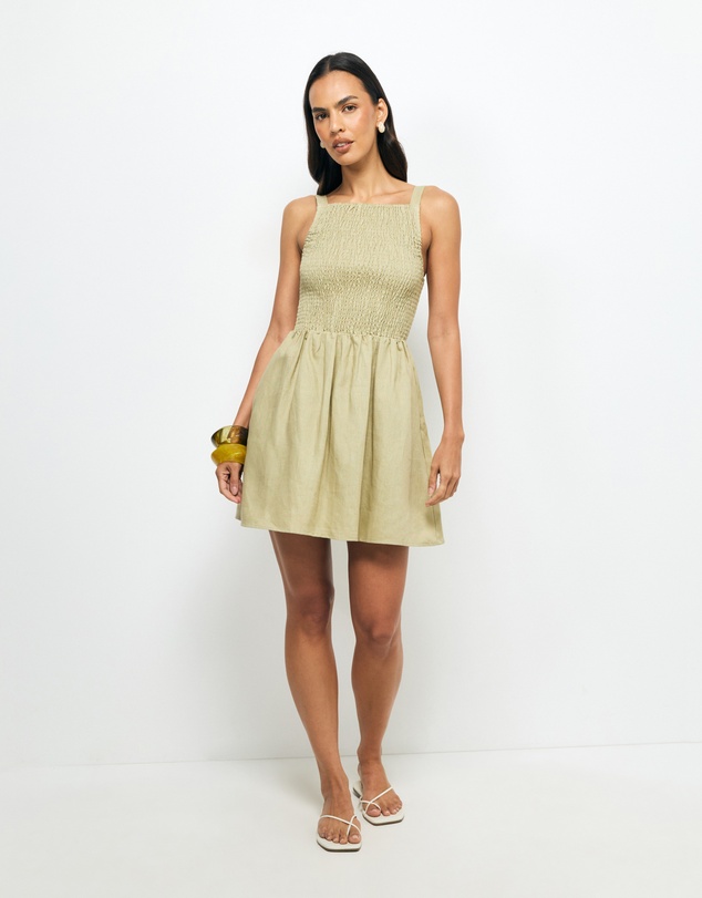 AERE - Mia Shirred Linen Mini Dress