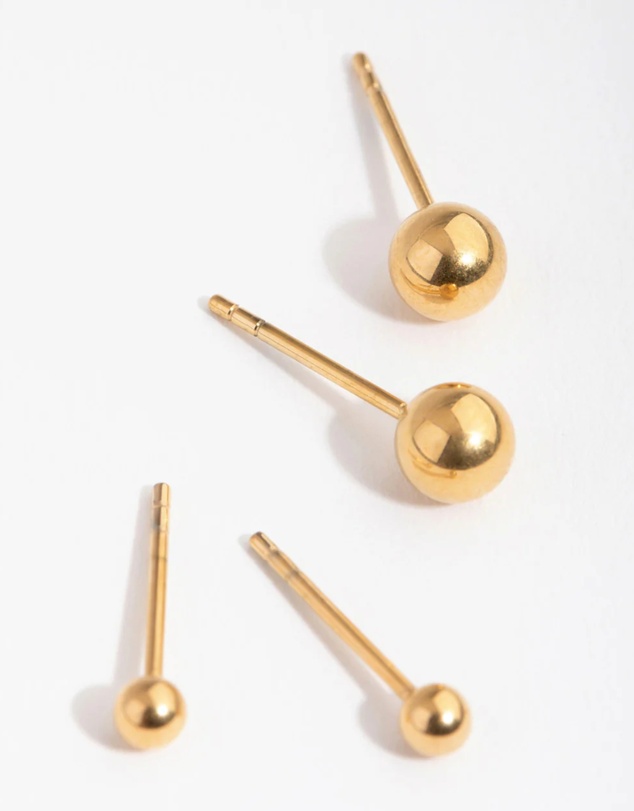 Lovisa - 24 Carat Gold Plated Surgical Steel Graduated Ball Stud Earrings