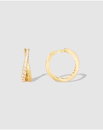 Wanderlust + Co - Twist Pave 14K Gold Vermeil 12mm Huggie Earrings