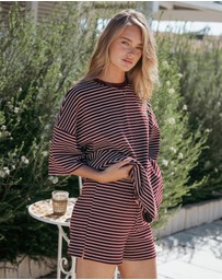 Petal & Pup - Hellen Stripe Short Set - Burgundy Cream Stripe