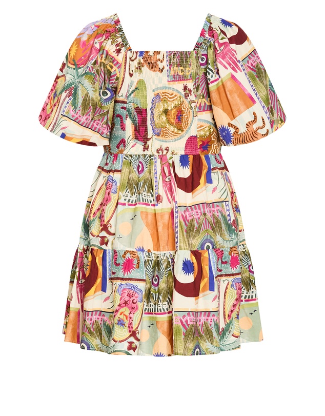 City Chic - Plus size Simona Print Puff Sleeve Mini Dress - neutral