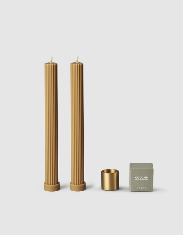 Black Blaze - Column Pillar Candle Duo With Brass Holder
