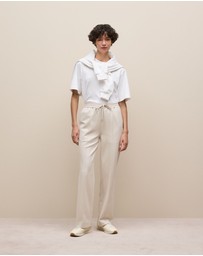 Trenery - Ponte Pintucked Wide Leg Pant in Stone