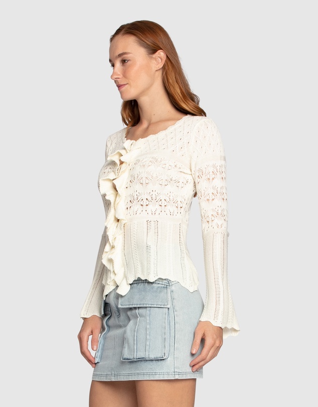 Belle & Bloom - Soft Sands Ruffle Knit Cardigan