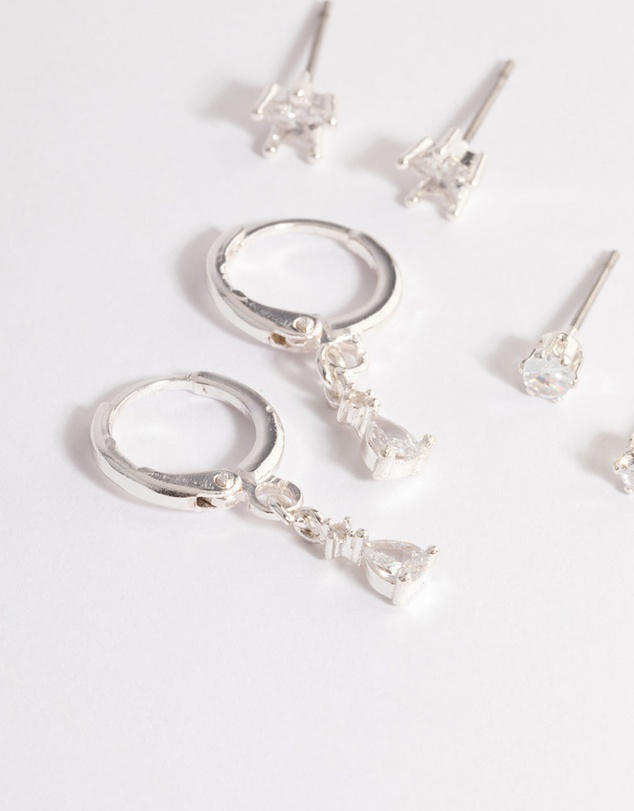 Lovisa - Silver Cubic Zirconia Star & Drop Earrings Pack